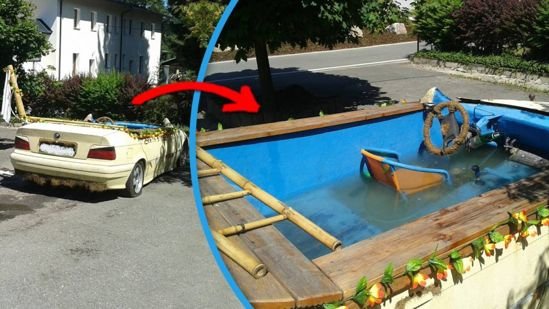 Водитель из Германии превратил старый БМВ в бассейн на колёсах