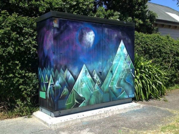 Новозеландский художник превращает трансформаторные будки в картинки (6 фото)