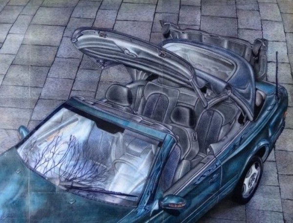 Гиперреалистичные рисунки автомобилей, созданные карандашом (34 фото)