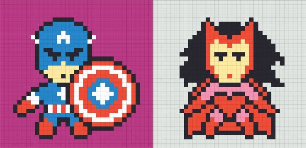 Пиксельные рисунки супергероев на стенах креативного агентства (20 фото)
