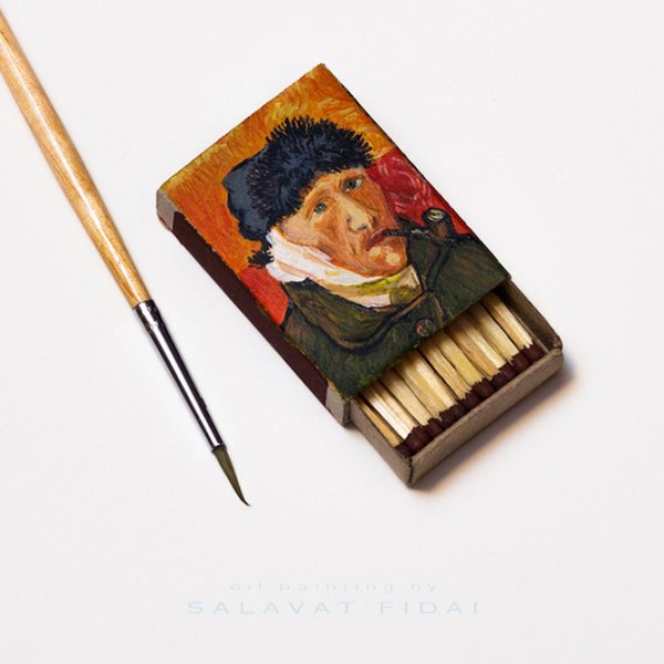 Миниатюрные копии картин Ван Гога на спичечных коробках (11 фото)