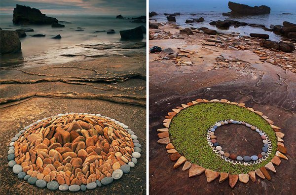 Художник превращает камни и листья в красивый геометрический лэнд-арт (10 фото)