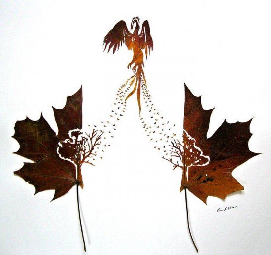 Изящные скульптуры из опавших листьев от Омида Асади (10 фото)