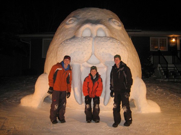 Каждый год трое братьев создают огромные снежные скульптуры у себя во дворе (8 фото)