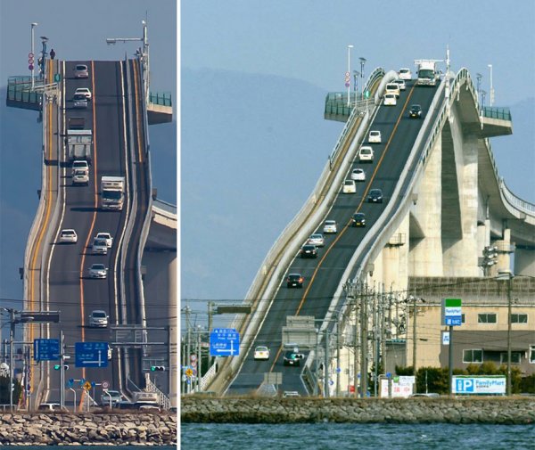 Ешима Охаши: мост в Японии, похожий на американские горки (4 фото)